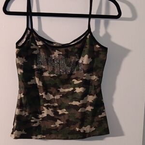 Camouflage Cami Tank Top with Rhinestone Detail - Women's